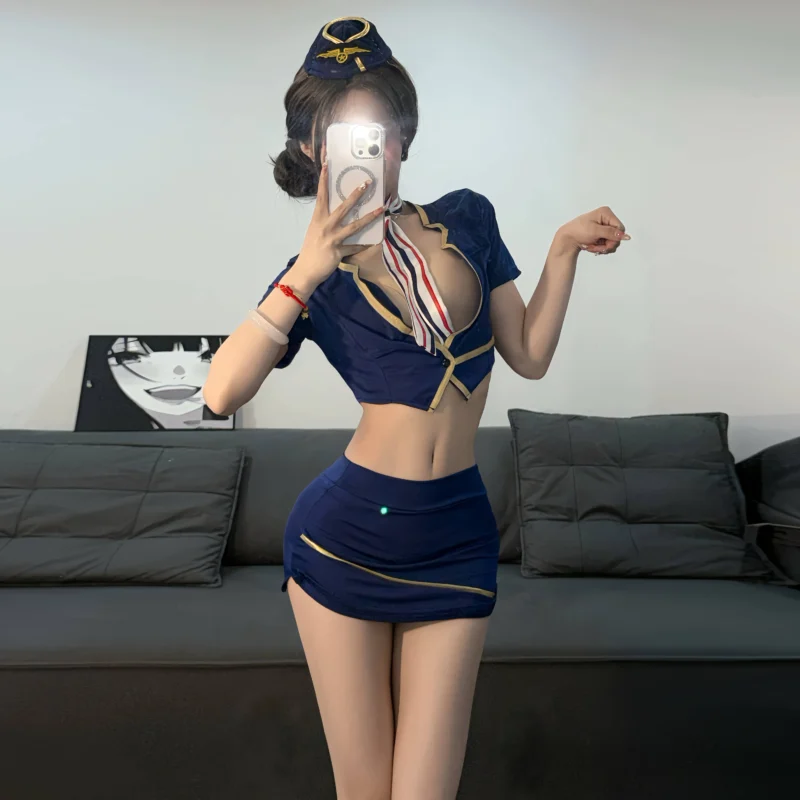 Sexy Stewardess Cosplay Set (Sky Blue)