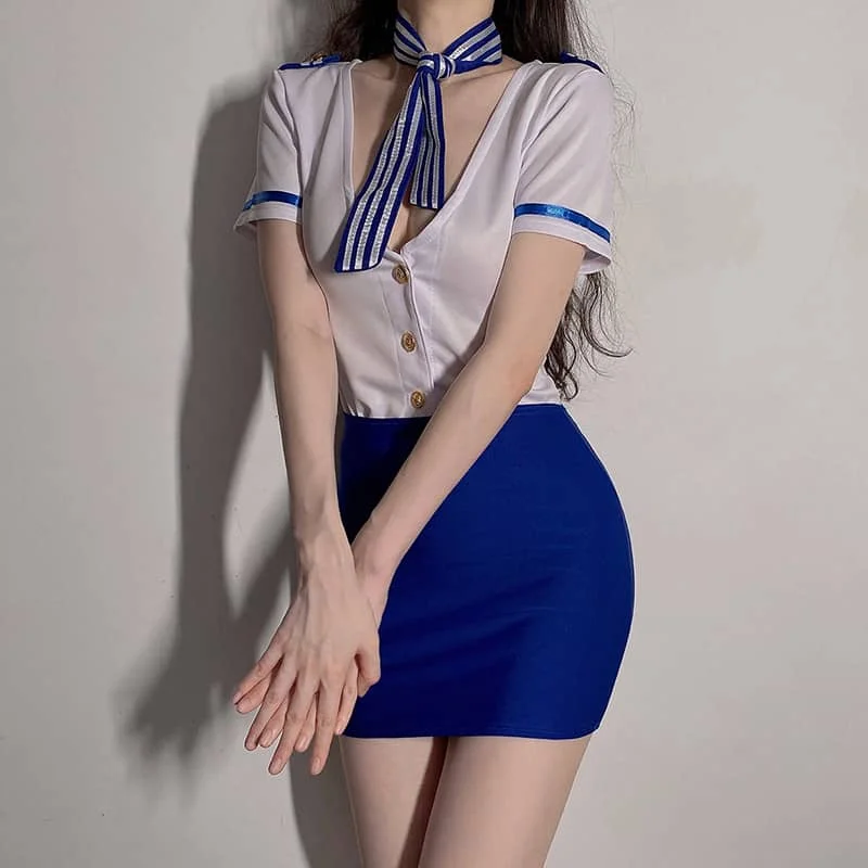 Sexy Stewardess Cosplay Set (Pure White)