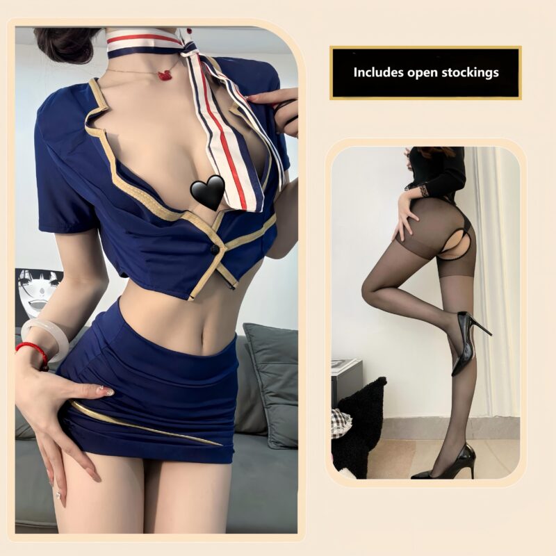 Sexy Stewardess Cosplay Set (Sky Blue)